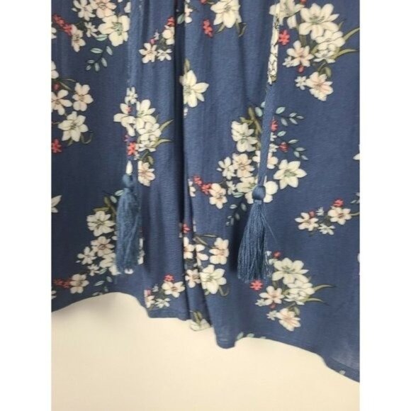 Falls Creek Womens BOHO Peasant Blouse Top Large Blue Floral Crochet Long Sleeve - Picture 2 of 9